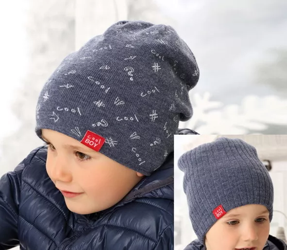 Kindermütze Jungen Beanie Strickmütze Neu AJS Winter Warm Wendemütze