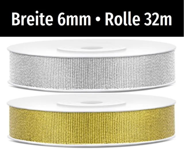 Brokatband 6mm 0,05/m Lurexband Gold Silber Dekoband Geschenkband Schleifenband