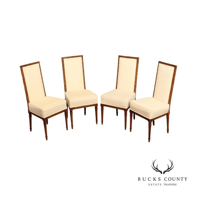 Karges French Louis XVI Style Set of Four High Back Walnut Dining Side Chairs Karges French Louis XVI Style Set of Four High Back Walnut Dining Side Chairs