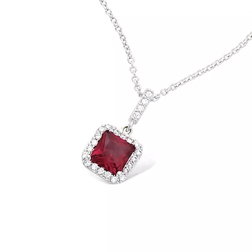 Dolly-Bijoux Collier 40+2+2 Rhodié Rubis Carré Diamant Cz Microsertie Argent 925