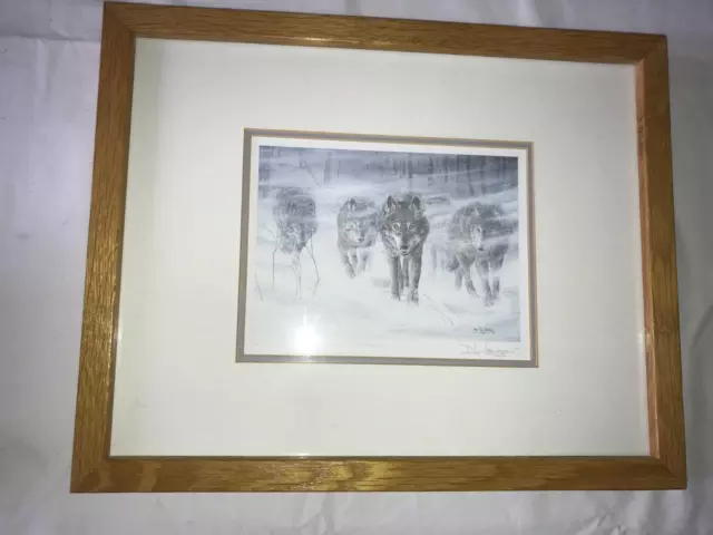 WOLFPACK IN SNOWSTORM by Don Li-Leger FRAME Matted HAND SIGNED & TITLED 15"x12"