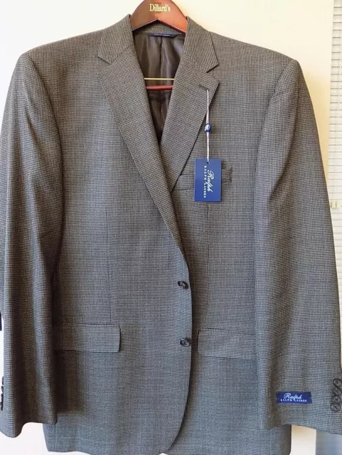 NWT RALPH Ralph Lauren Brown HoundstoothPlaid Wool Sports Coat Jacket Blazer B&T