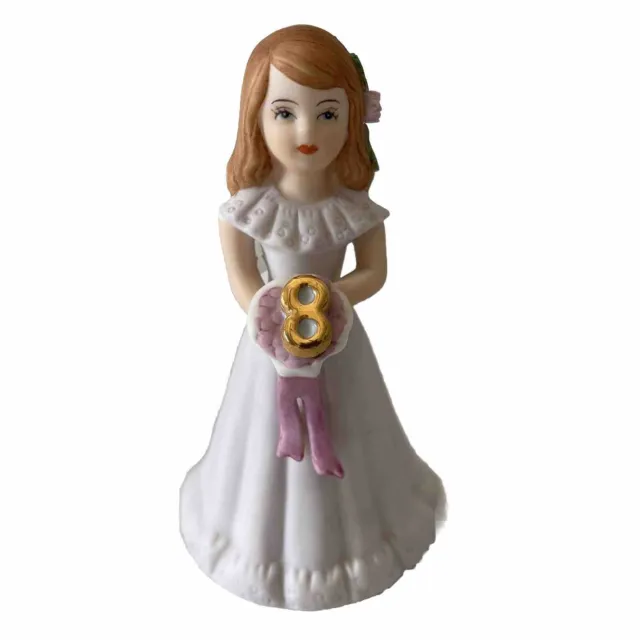 Enesco Growing Up Birthday Girls Age 8  Porcelain Figurine Brunette 1982 Vintage