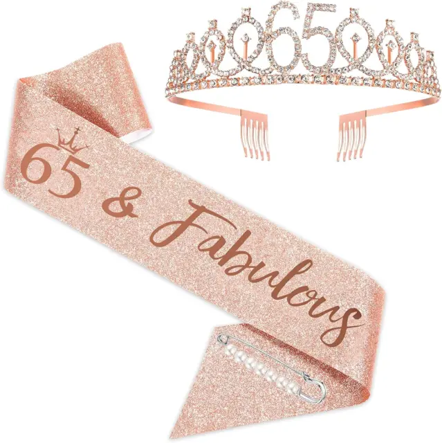 SZHUIHER 65° compleanno fascia e tiara da donna, corona compleanno oro rosa &