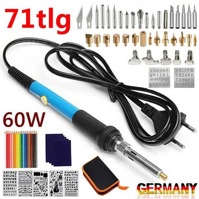 71 piezas juego de grabado en madera lápiz herramienta pistón de pintura contra incendios soldador 60W DHL