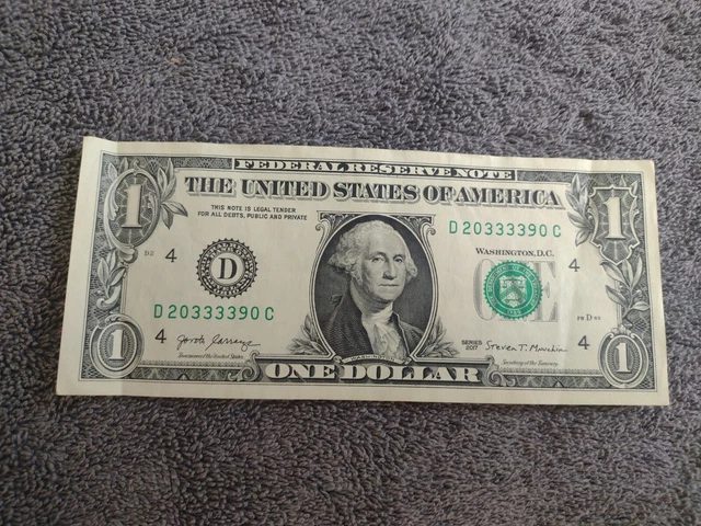 2017 1 Dollar Star Note Us Federal Reserve Note Fancy Serial Number