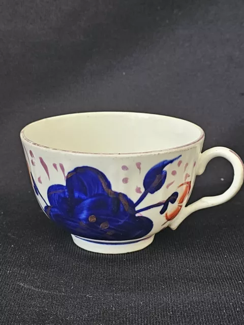 An Antique Mid 19thC Gaudy Welsh Tea Cup, Hand Painted