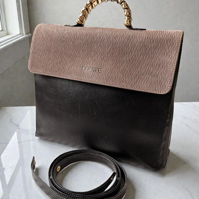 LOEWE VELAZQUEZ 2WAY Handbag Shoulder Bag Suede Leather Gold