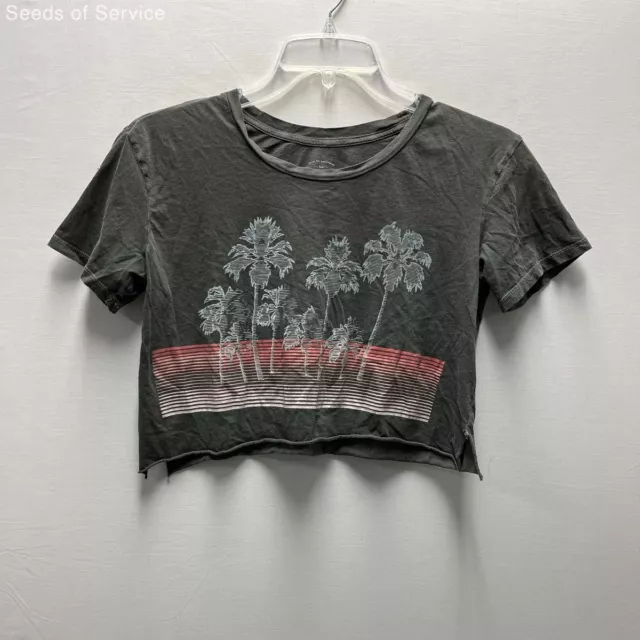 Billabong Multicolor Palm Tree Multicolor Striped Cropped Micro T-shirt Womens M