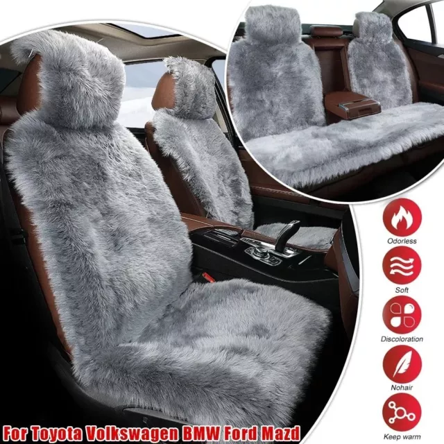 Doe16 Faux Rabbit Fur Car Seat Cushions - Front Set Red