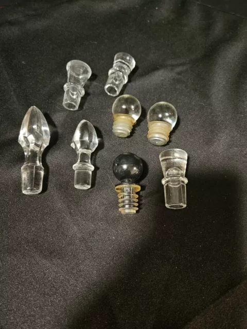 Lot of 8 Assorted Vintage Glass Cruet / Decanter Bottle Stoppers