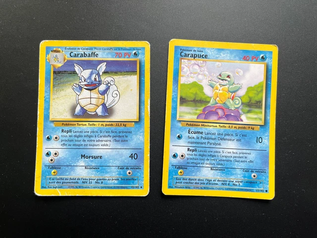 Carte Pokemon Carapuce 63/102  et carabaffe 42/102 bon etat/mauvais set de base