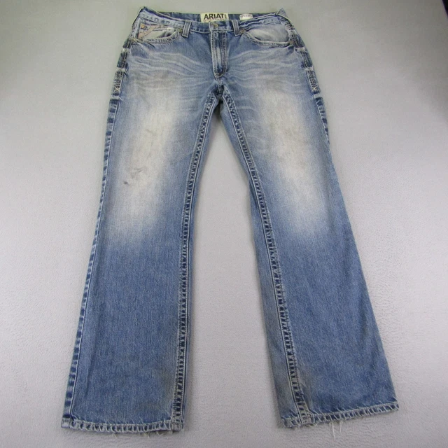 ARIAT JEANS MENS 36x36 Blue Denim M6 Slim Fit Boot Cut Whisker Western Pants 34.98 PicClick