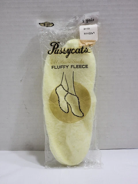 Vintage Pussycats *At Home Socks* Yellow Fluffy Fleece Booties Sealed Usa Made