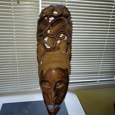 Vintage Hand Carved African Tribal Wood Mask Large Wall Art Wooden Original 30"