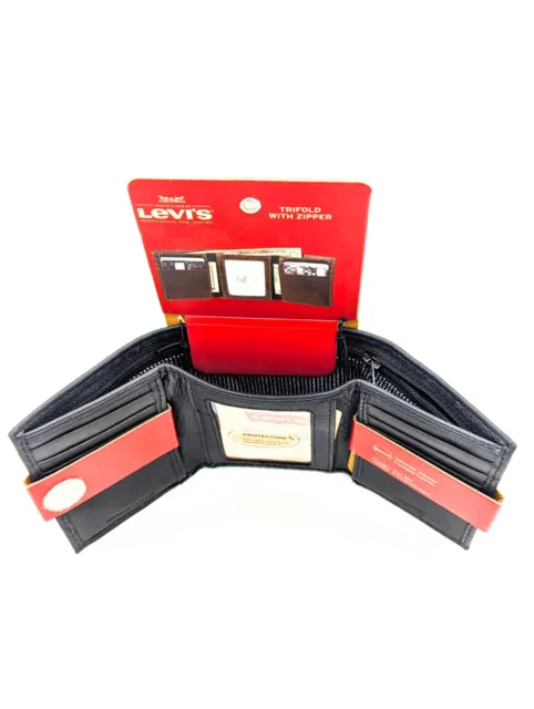 Levi's Men's Genuine Leather RFID-Blocking Trifold Wallet Black NEW