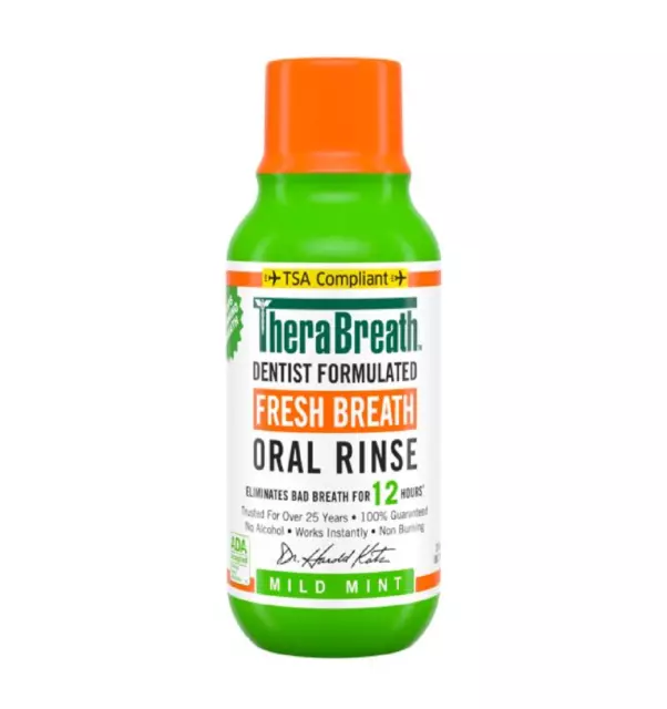 TheraBreath Fresh Breath Mouthwash Mild Mint Alcohol-Free Travel Size 3 Fl Oz TheraBreath Fresh Breath Mouthwash Mild Mint Alcohol-Free Travel Size 3 Fl Oz