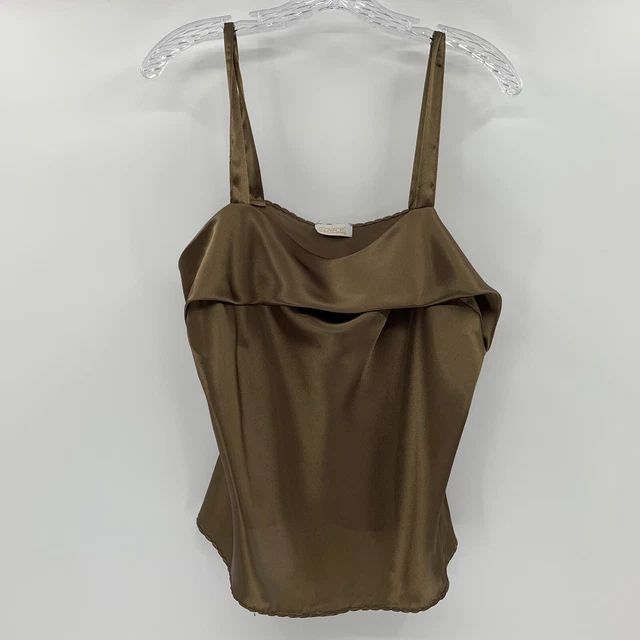 Vtg Escapades Bronze Shiny Satin Slip Top/Pajama Top Size Large Made In USA NWTS
