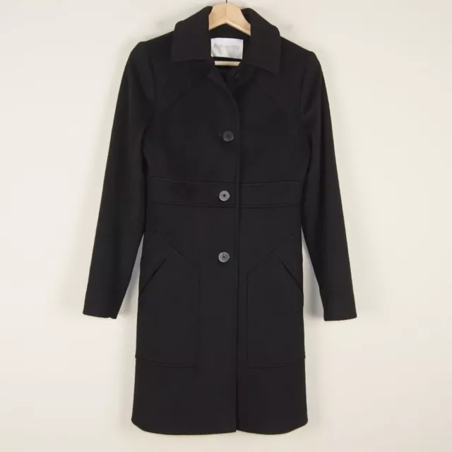 Fleurette Black 100% Wool Loro Piana Black Mid Length Coat Jacket Womens Sz 2