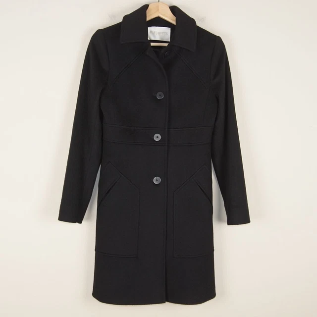 Fleurette Black 100% Wool Loro Piana Black Mid Length Coat Jacket Womens Sz 2 Fleurette Black 100% Wool Loro Piana Black Mid Length Coat Jacket Womens Sz 2