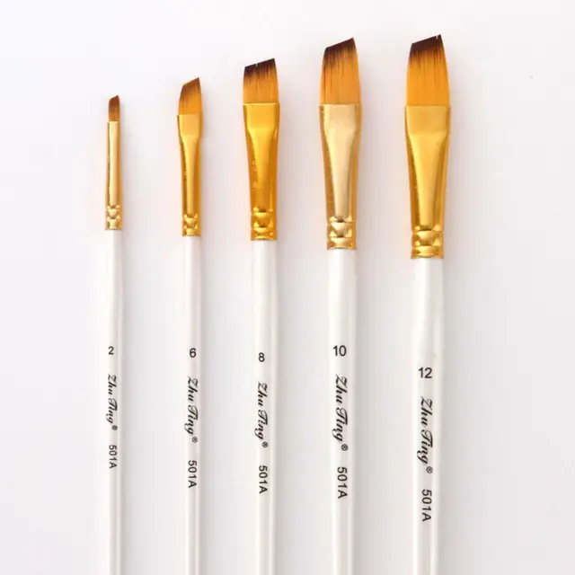 2X Set di pennelli per pittura 5pc Pennello per olio acrilico piatto angolare 8