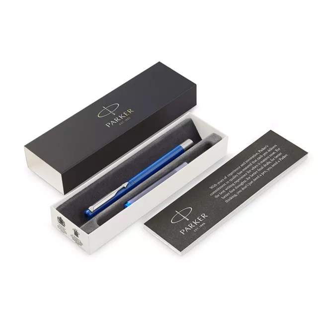 Parker Vector Fountain Pen, Standard Blue with Chrome Trim, Fine Nib, Blue Ink