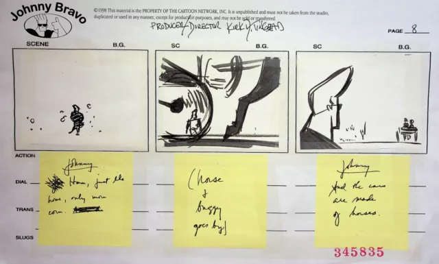 Johnny Bravo KIRK TINGBLAD SIGNED Hand Drawn Production Storyboard Page 1997 #KT