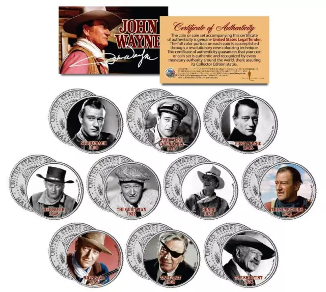 JOHN WAYNE * MOVIES * Colorized JFK Half Dollar 10-Coin Set OFFICIALLY LICENSED