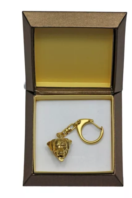 Rottweiler type 3 - gold plated keyring with image of a dog, in box, Art Dog USA