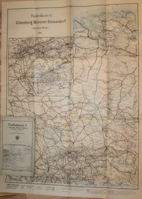 Postleitkarte 8 OLDENBURG, MÜNSTER, DÜSSELDORF, DORTMUND, MINDEN (1907)