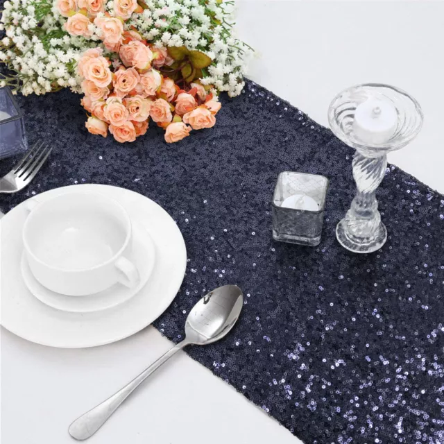 TtS Blue Glitter Sequin Table Runners Cover 12"x108" Shiny Sparkly Wedding Party