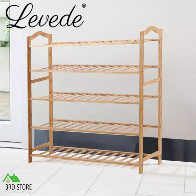 Levede Bamboo Shoe Rack Storage Wooden Organizer Shelf Stand 5 Tiers Layers 80cm