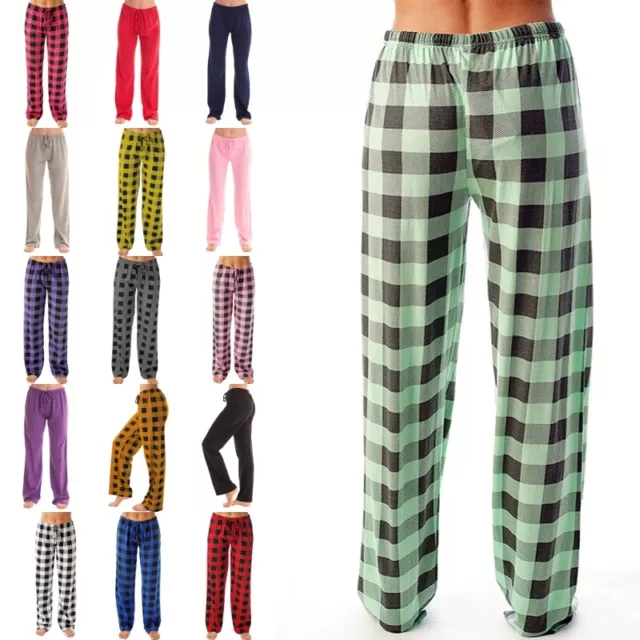 Women Sleepwear Plaid Pajama Pants Ladies Loose Elastic Waist Sleep Pj Bottoms