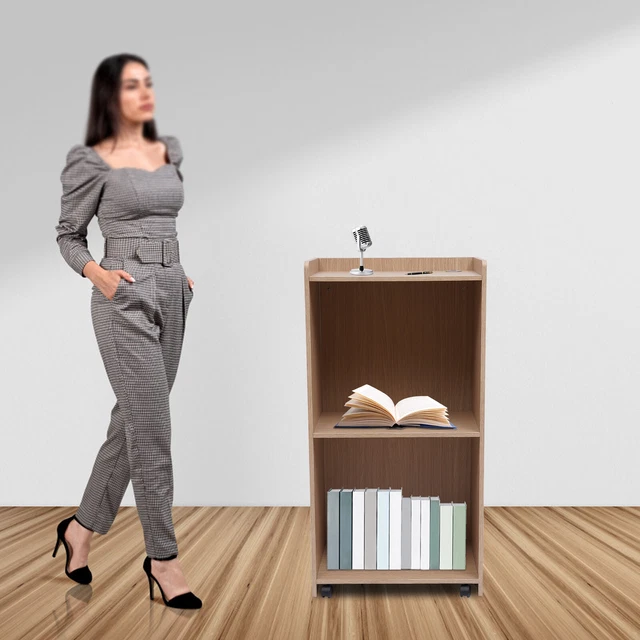 Portable Rolling Podium Mobile Floor Standing Laptop Desk Presentation Lectern