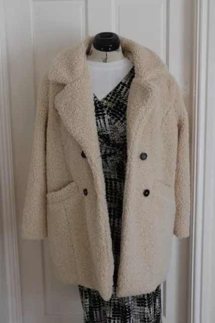 New TU Size 16 Warm Cream Poodle Wool 3/4 length lined Coat pockets