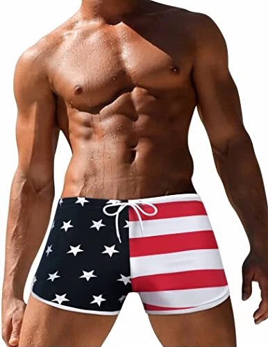 Ekouaer Mens Swimsuit Swim Trunks with Mesh Lining American Flag Small 01_black
