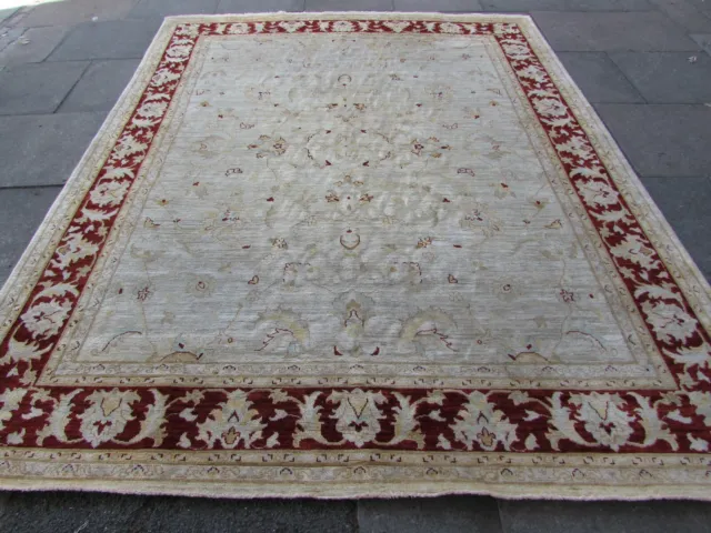 Traditional Hand Made Afghan Zigler Oriental Wool Beige Red Carpet 305x242cm