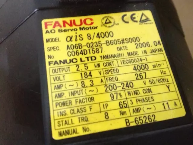 USED Fanuc AC Servo Motor A06B-0235-B605#S000 2.5 kW Input 200-230V tested