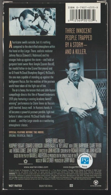 KEY LARGO VHS 2000 (1948) B&W Humphrey Bogart Lauren Bacall Edward ...