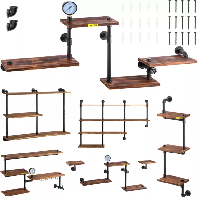 3/4/5 Tiers Industrial Iron Pipe Shelf Wall Mount DIY Solid Wood Storage Bracket