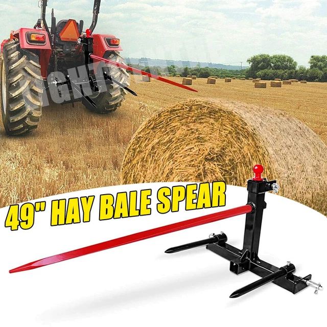 Cat 1 Tractor 3 Point Trailer Hitch 49" Hay Bale Spear 3000 lbs 2x17" Stabilizer