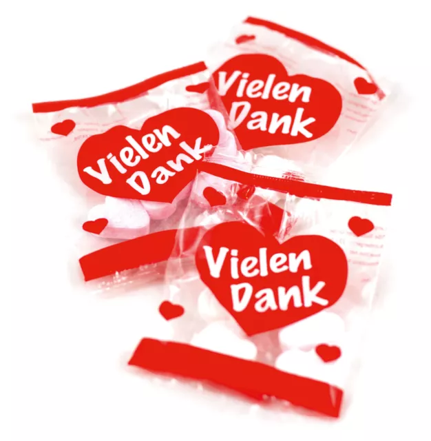 12 x 100 Stk Vielen Dank Tütchen Traubenzucker Herzen Giveaway - MHD: 15.09.2023 2