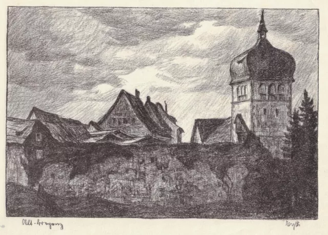 Karl EYTH, Alt-Bregenz mit Martinsturm - Vorarlberg - Lithographie