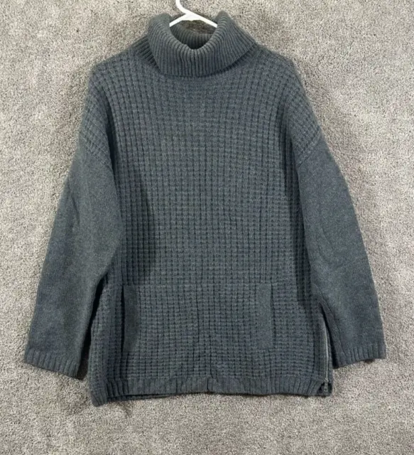 Talbots Sweater Womens XL Gray Ribbed Turtleneck Pure Cashmere Long Sleeve