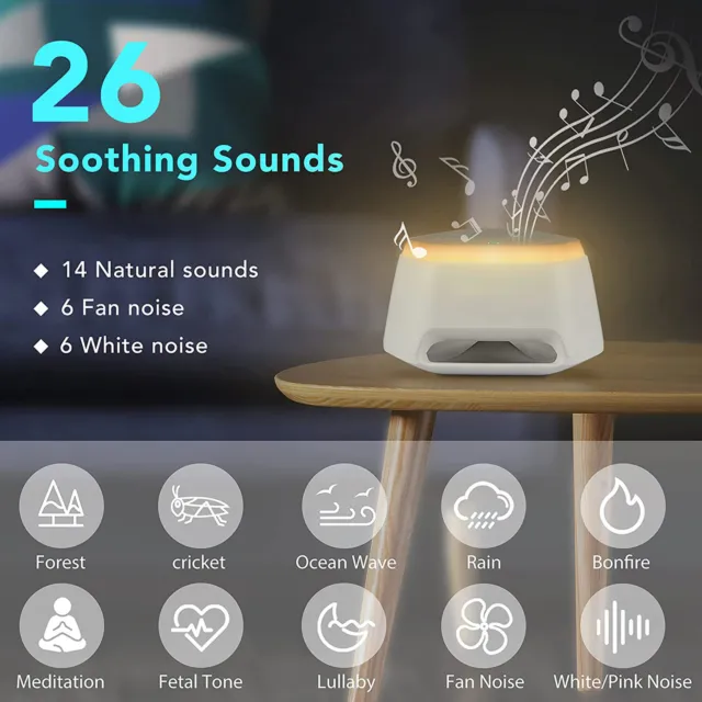 Máquina de ruido blanca para dormir con luz nocturna 26 sonidos repetidos 15 volúmenes