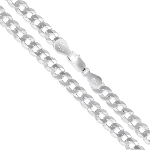 Sterling Silver Necklace Diamond-Cut Curb Cuban Chain 3.4mm Link Solid 925 Italy