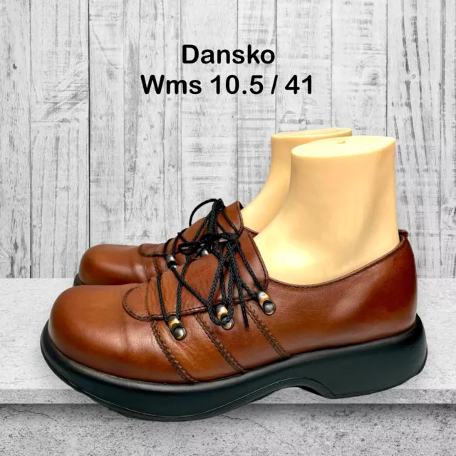 Dansko Womens Janika Brown Leather Lace up Platform Wedge Oxford Size10.5/41 M