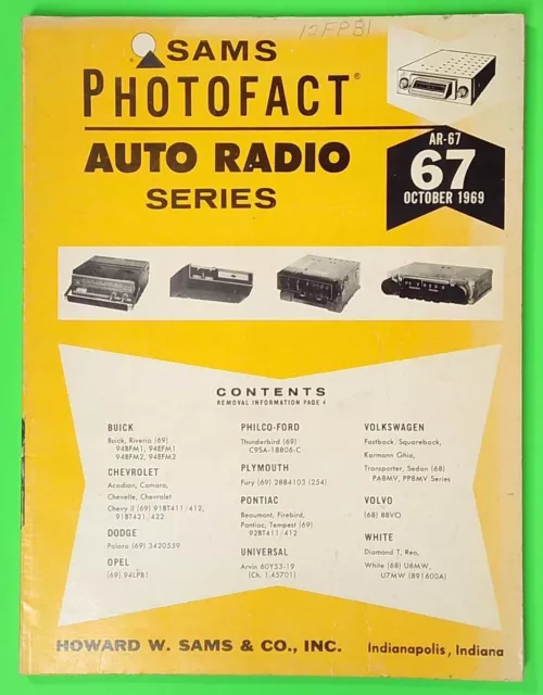 SAMS Photofact Repair Manual Auto Radio Series AR-67  October 1969 (A287)