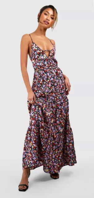 Boohoo Women’s Size US10/UK14 Large Floral Strappy Maxi Dress