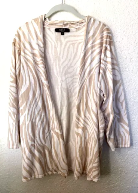 Alex Marie Woman Ivory Beige Animal Print Cardigan Sweater Size 2x
